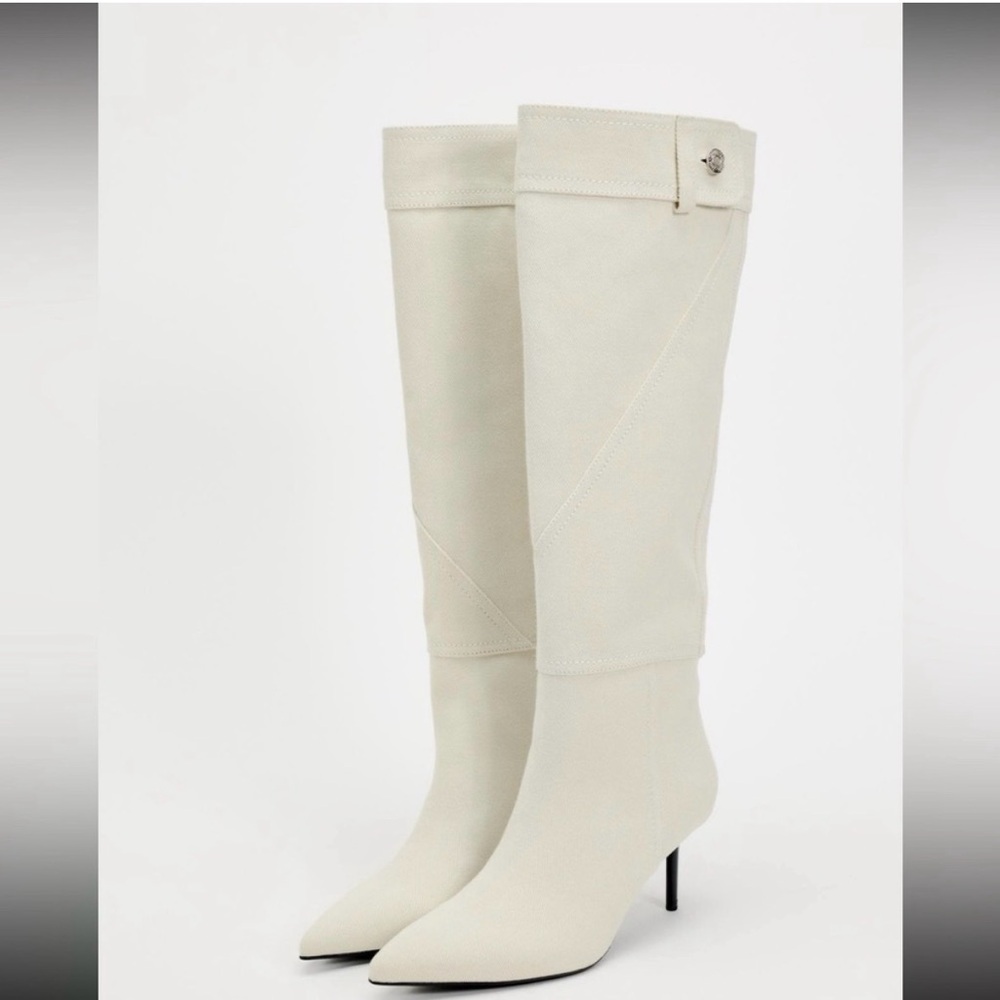 Zara Ladies Cream Pointed-Toe High Heel Boots